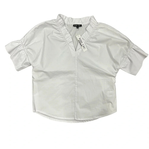 NWT Boho Chic White Ruffle Top Blouse Collar‎ and Sleeves Womens XS - Picture 1 of 11